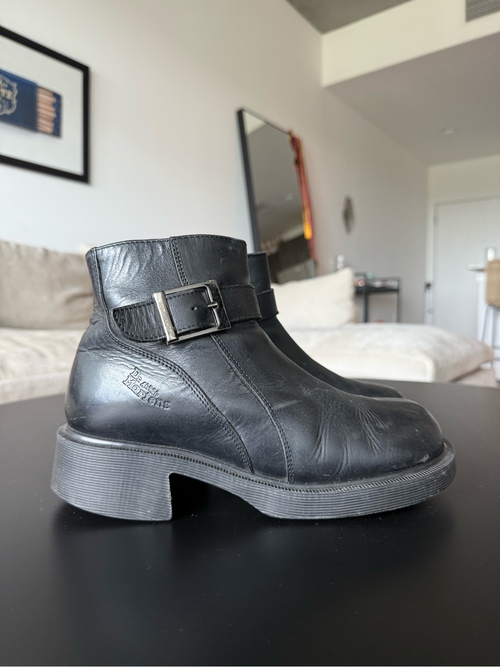 Dr. Martens Black Leather Buckle Ankle Boots